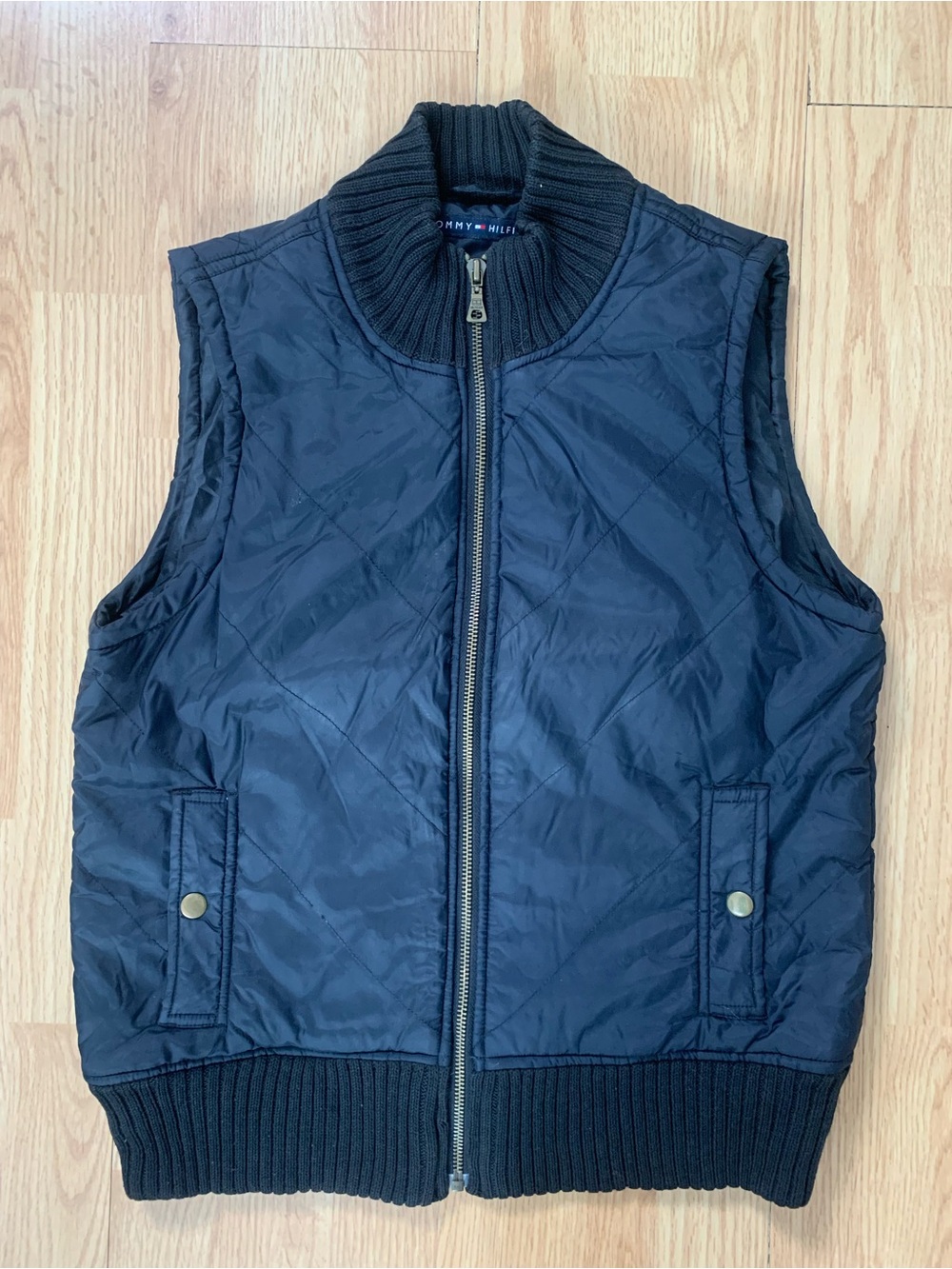 Tommy Hilfiger Men's Quilted Full Zip Vest Black Stand-Up Collar Sz S